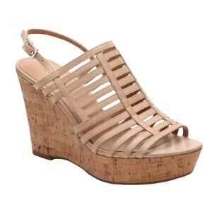 Franco Sarto Sombre Beige Leather Wedge Sandal Size 10